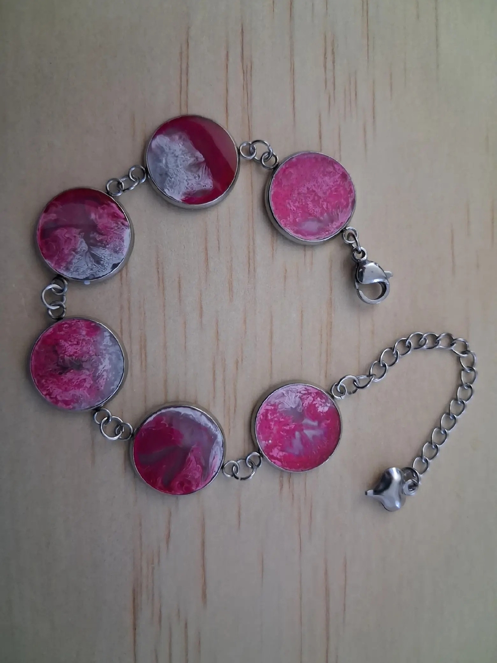 Handcrafted Pink Round Disc Bracelet - Women Jewelry